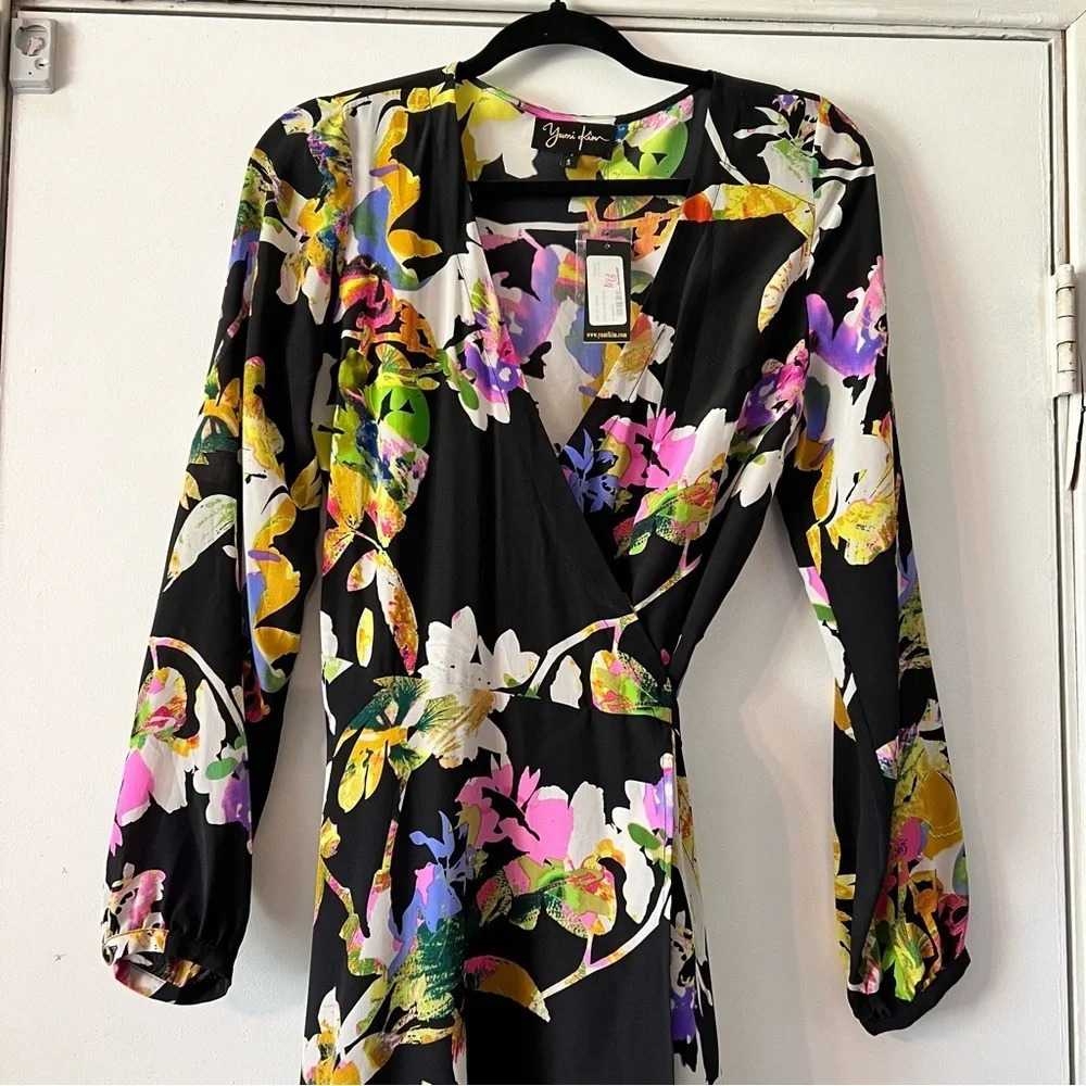 Yumi Kim Tropical Carla Wrap Dress Wooster S Long Sleeve Silk Floral Bright - Picture 3 of 7